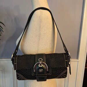 Vintage Coach Signature Canvas Leather Y2K Black Shoulder Hobo Bag C05Q-3628